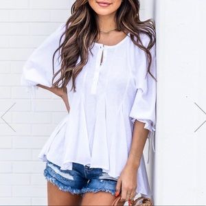 White Henley 3/4 Sleeve Blouse